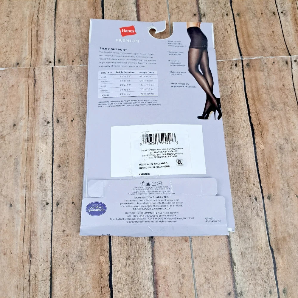 3 Pairs Hanes Premium Tights, Silky Support Cellulite Smoothing Panty Sz M